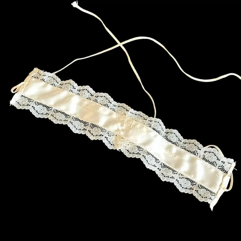 Bridal 1990s Lace Ribbon Choker Necklace Handmade by Anna Konya Vintage Wedding